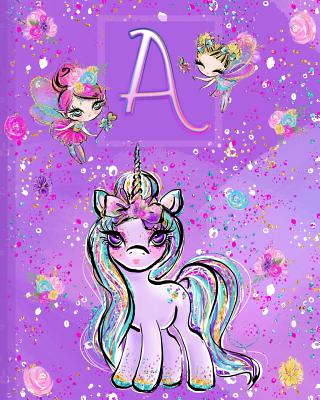 A: Unicorn Composition Notebook Wide Ruled Monogrammed Initial A