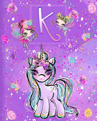 K: Unicorn Composition Notebook Wide Ruled Monogrammed Initial K