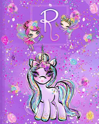 R: Unicorn Composition Notebook Wide Ruled Monogrammed Initial R