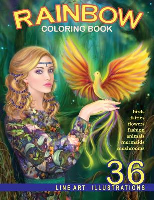 Rainbow. Line Art Coloring Book: Coloring Book for Adults