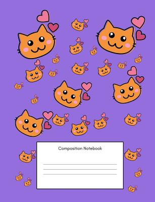 Composition Notebook: Maths Notebook For Elementary School Kids, (7.44x9.69 Inches, 100 Pages, 4x4 Graph Quad, Squared Grid Paper), 2nd, 3rd, 4th, 5th, 6th, Grade, Girls and Boys, Purple Cats Design