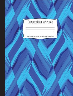 Composition Notebook: Blue Abstract Triangles, Wide-Ruled, 200 Pages Notebook