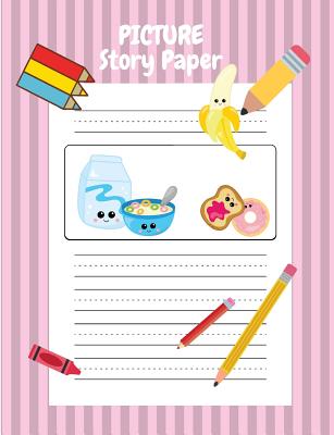 Picture Story Paper: 100 Pages, 7.44? X 9.69?, Kindergarten - 3rd Grade; Measured Top Title Section, Picture Box for Child's Drawing Illustration, Five Story Writing Line (Centered Dotted Lines Handwriting Guide) Children's Drawing Story Paper Composition Notebook