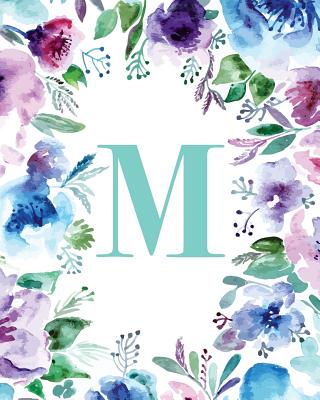 M: Watercolor Floral, 150 Pages, 8 x 10