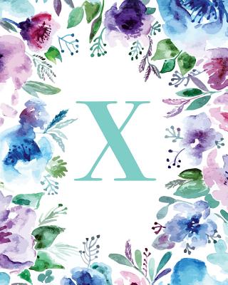X: Watercolor Floral, 150 Pages, 8 x 10