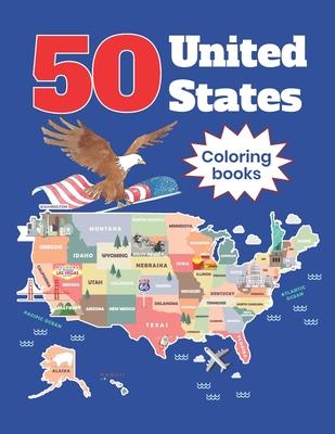 50 United States Coloring Book: 50 State Maps with Capitals and Symbols Activity Book